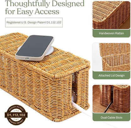 Cable Management Box Set of 2 Sizes, Handmade Rattan Cable Organizer - Image 6