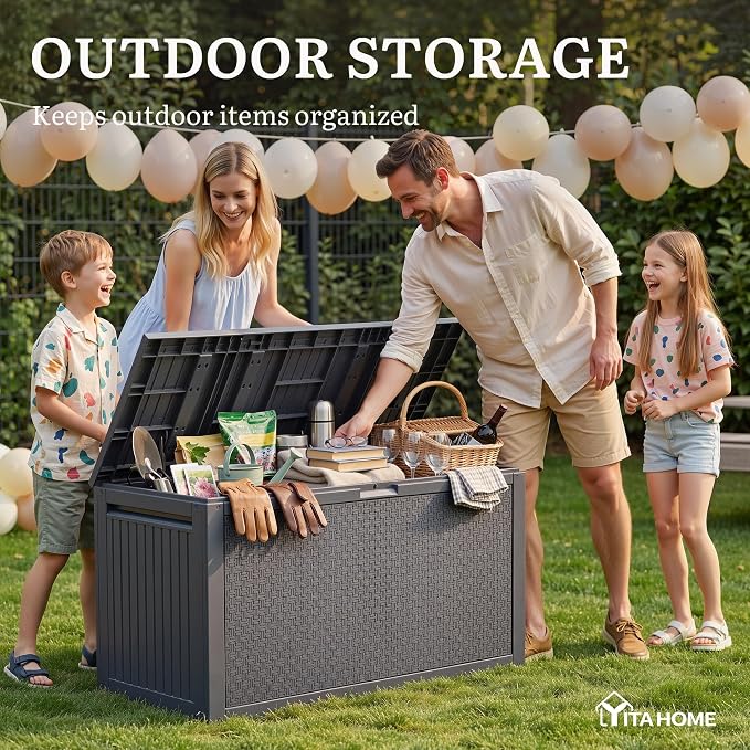 YITAHOME 95 Gallon Outdoor Storage Deck Box, Waterproof Resin Deck Box w/Handles - Image 7