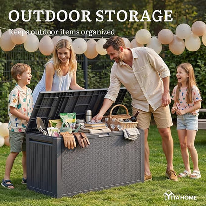 YITAHOME 95 Gallon Outdoor Storage Deck Box, Waterproof Resin Deck Box w/Handles - Image 7