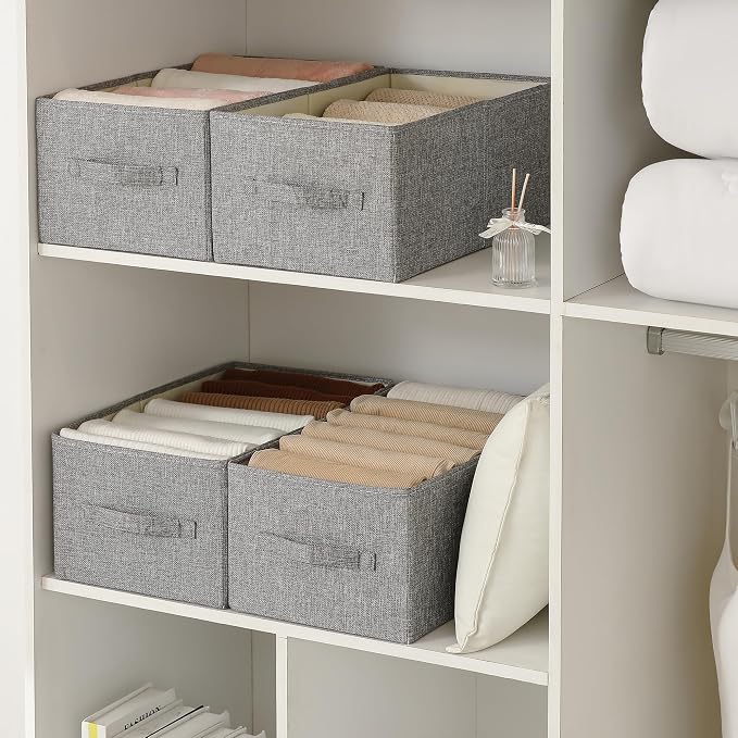 Linen Folding Storage Bins, 3 Pack Large Storage Baskets, Clothing Storage Bins - Image 8