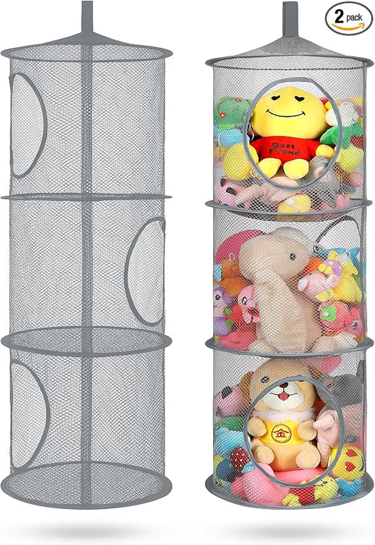 2Pcs Hanging Stuffed Animal Storage Hammock Net 3 Tiers, Holds Plushies by coastalrose