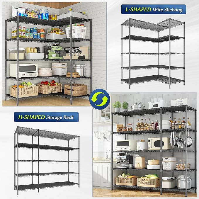 70.8H Wire Shelving Rack, 5Tier Metal Shelving Unit, 1400LBS Heavy Duty Storage - Image 4