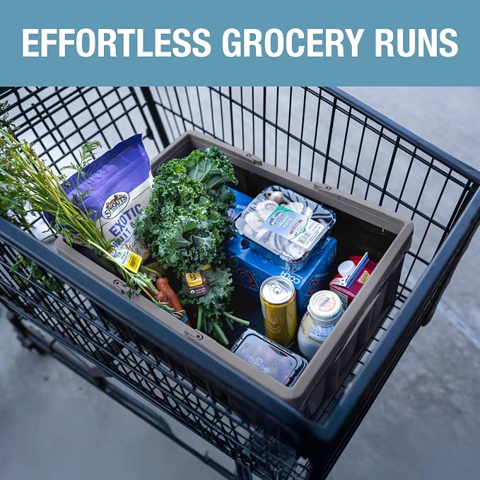 CleverMade Collapsible Shopping Basket, Recycled Plastic, Stone | Rigid walls - Image 7