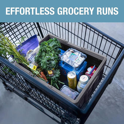 CleverMade Collapsible Shopping Basket, Recycled Plastic, Stone | Rigid walls - Image 7