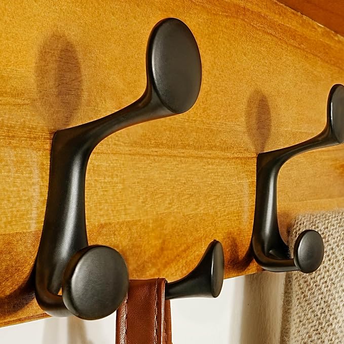 SKOLOO Wall Shelf with Hooks, 35-Inch Brown Coat Rack Wall Mount with Shelf - Image 7