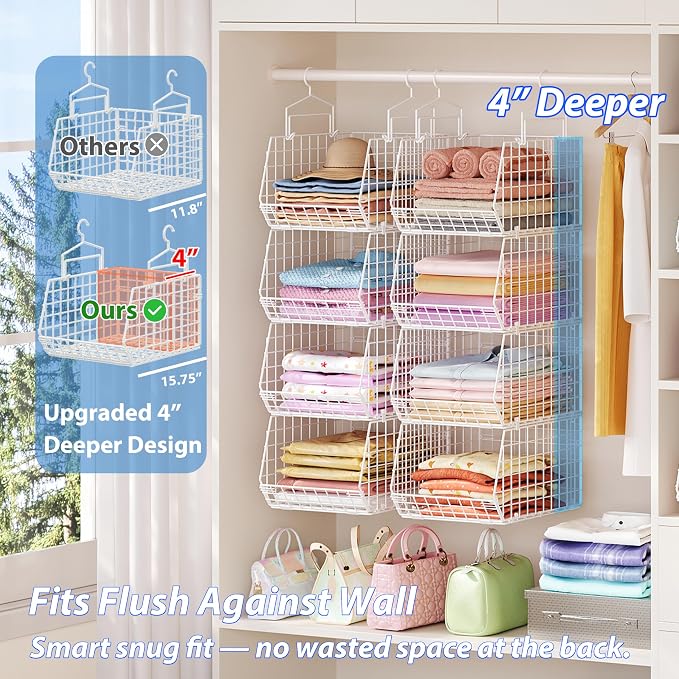 6 Tier Extended Depth Hanging Closet Organizer, Closet Storage Hanging Shelves - Image 5