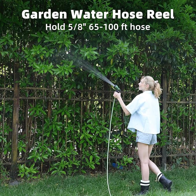 Garden Water Hose Reel Cart, Holds 65-100 Ft of 5/8 Inch, Wall Mounted Garden - Image 2