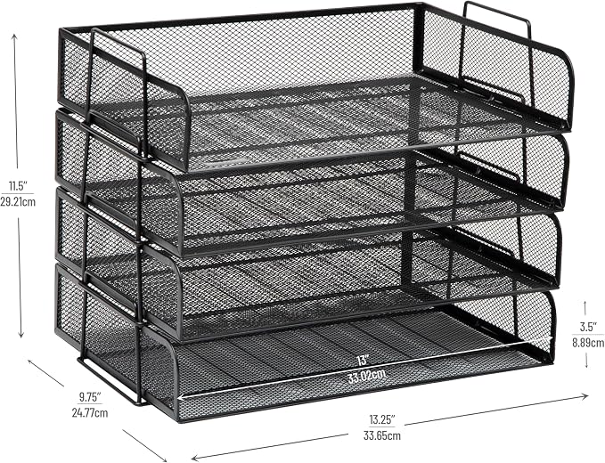 Mind Reader Stackable Paper Tray, Desktop Organizer, File Storage, Metal Mesh - Image 3