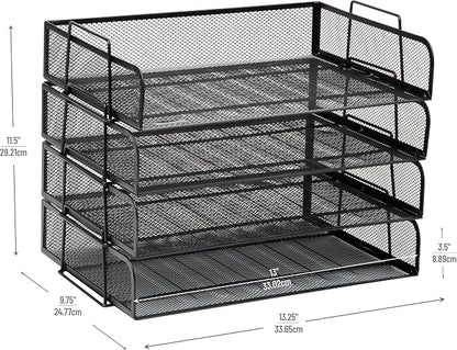 Mind Reader Stackable Paper Tray, Desktop Organizer, File Storage, Metal Mesh - Image 3