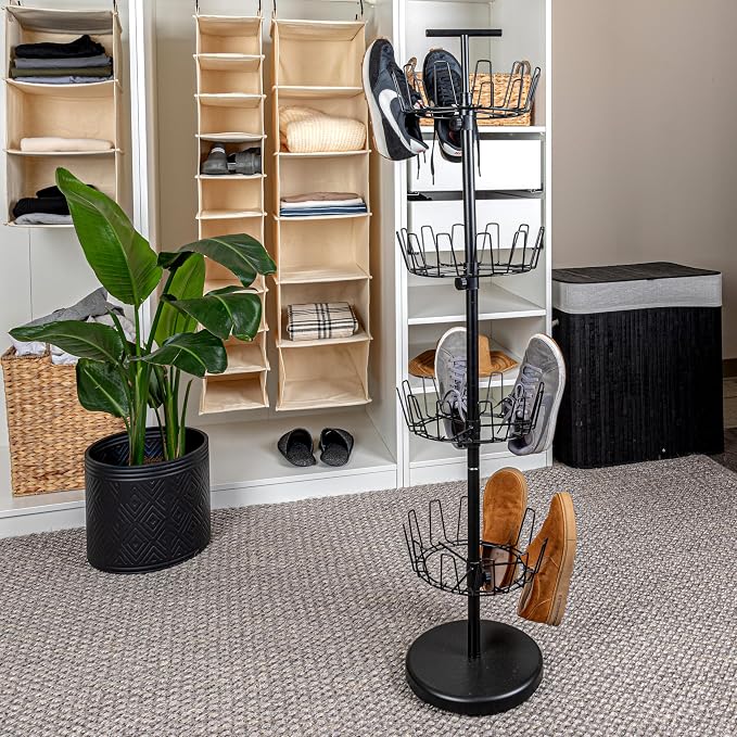 Household Essentials 4-Tier Shoe Storage Tree, Matte Black - Image 3