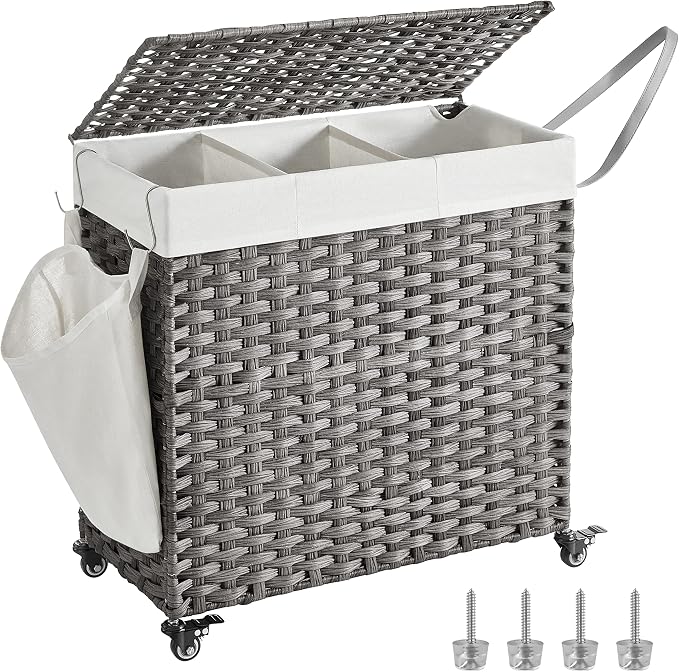 SONGMICS Laundry Hamper with Lid, 37 Gallons, Rolling Laundry Basket with Wheels by Unknown