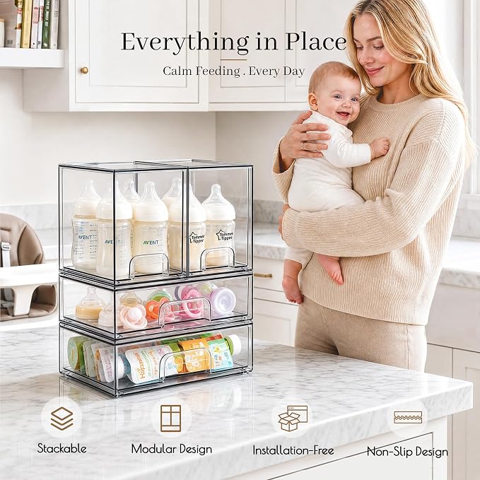 Clear Stackable Storage Drawers, Baby Bottle Organizer, Easily-Access Makeup - Image 7