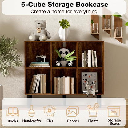 6 Cube Bookcase, Wooden Book Shelf Cube Storage Organizer - Image 5