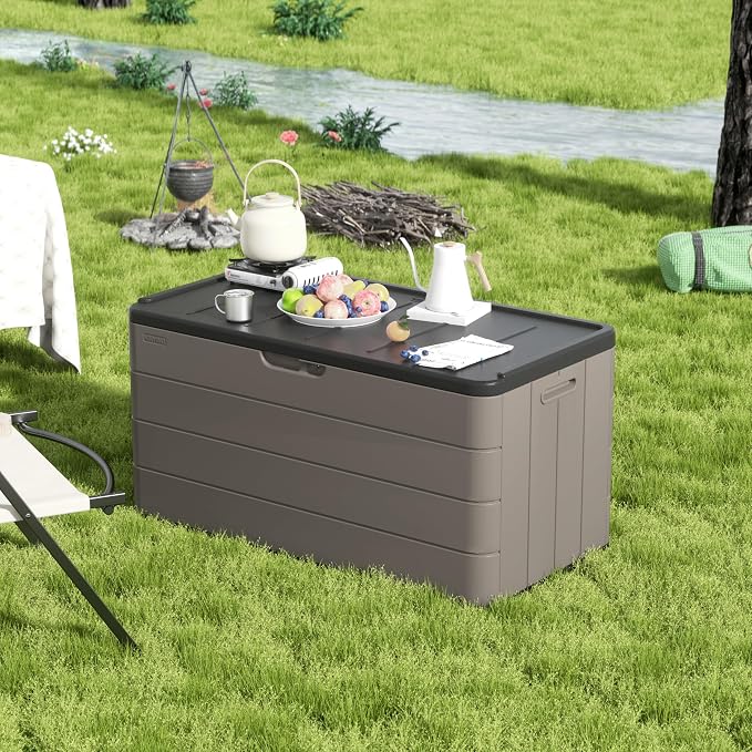 100 Gallon Plus Resin Deck Box, Waterproof Outdoor Storage Box - Image 2