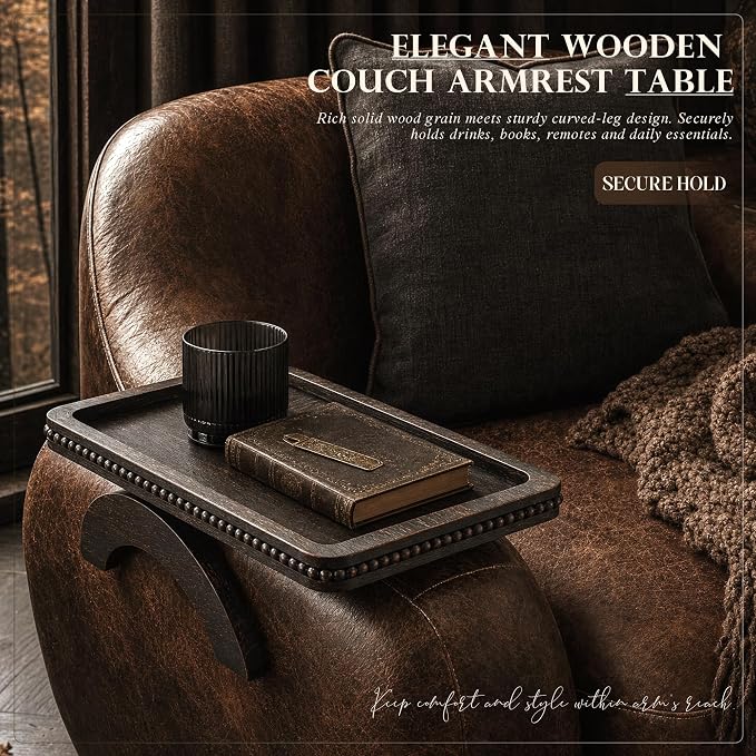 Pine Wood Sofa Arm Tray with Beaded Edge - Image 3