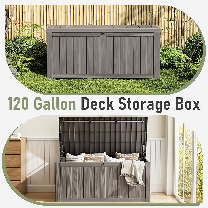 Deck Box, 120 Gallon Outdoor Storage Box Lockable Patio Waterproof - Image 3