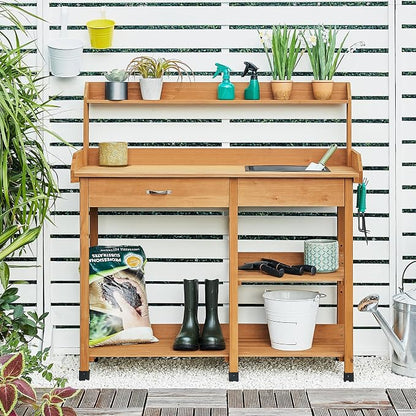 Yaheetech Potting Bench Outdoor Garden Work Bench Station Planting Solid Wood - Image 6