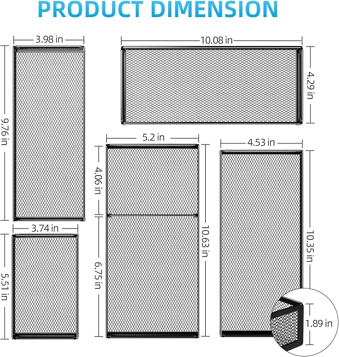 Marbrasse 5 Pack Desk Drawer Organizer Set, Mesh Drawer Storage Trays - Image 2