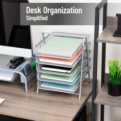 Mind Reader 5-Tier Paper Tray Organizer, Vertical Desktop File Storage Rack - Image 2