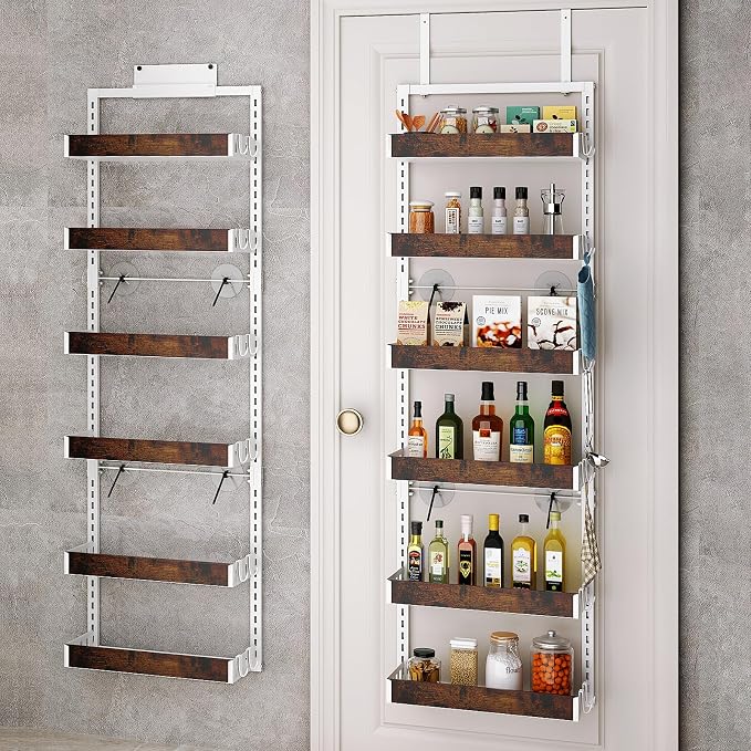 bukfen Over the Door Pantry Organizer, 6-Tier Adjustable Wooden Basket Kitchen by bukfen