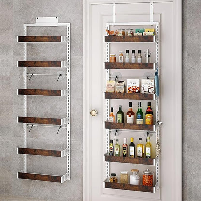 bukfen Over the Door Pantry Organizer, 6-Tier Adjustable Wooden Basket Kitchen by bukfen