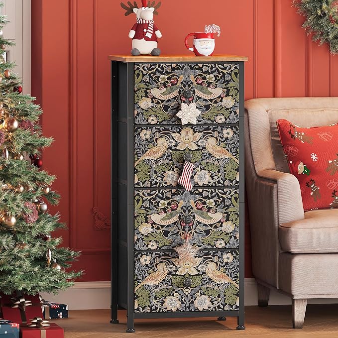 Dresser for Bedroom with 4 Drawer Strawberry Thief Dresser Vintage Storage by EXOTICA