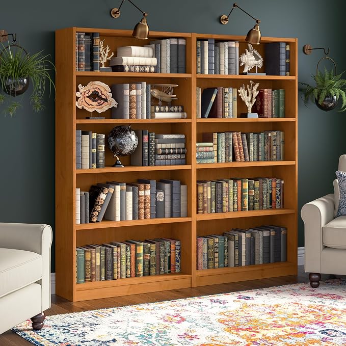 Bush Furniture Universal Tall 5 Shelf Bookcase in Natural Cherry, Vertical - Image 4