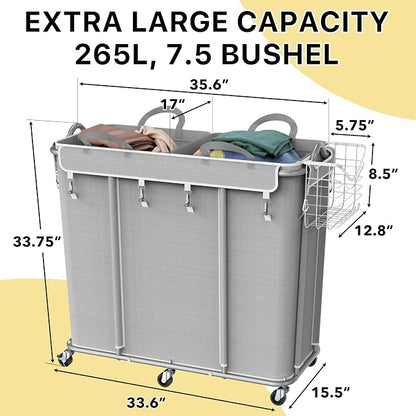Simple Houseware Extra Large 2 Section Rolling Laundry Cart 265 Liter – Heavy - Image 2