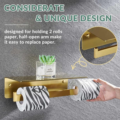 APLusee Brushed Gold Double Toilet Paper Holder - Image 8