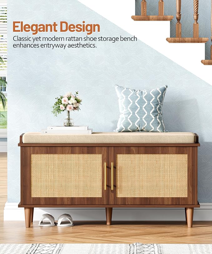 Akxomel Rattan Shoe Storage Bench - Image 4