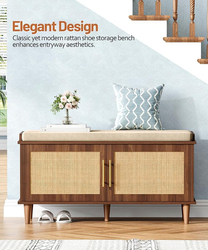 Akxomel Rattan Shoe Storage Bench - Image 4