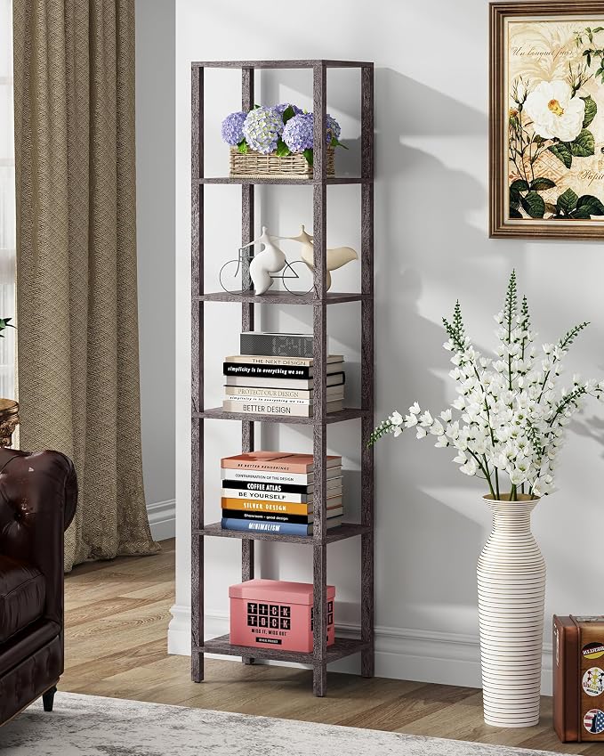 TUTOTAK Bookshelf, 6-Tier Tall Narrow Book Shelf - Image 5