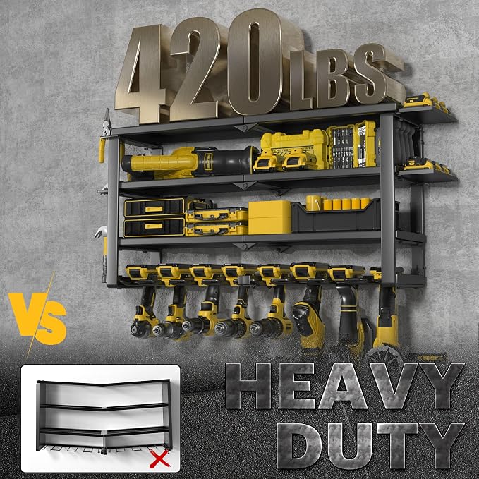 Heavy Duty 4-Tier Power Tool Organizer Wall Mount Rack, Quick Assembly Tool - Image 2