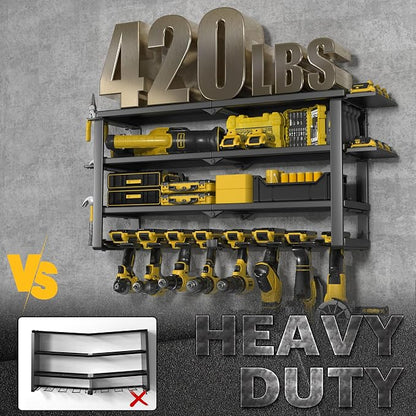 Heavy Duty 4-Tier Power Tool Organizer Wall Mount Rack, Quick Assembly Tool - Image 2