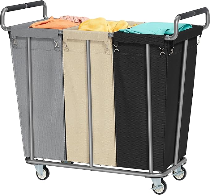 Large laundry hamper with Wheels, 360L 3 Bag Big Rolling Laundry Hamper Sorter by Gewudraw