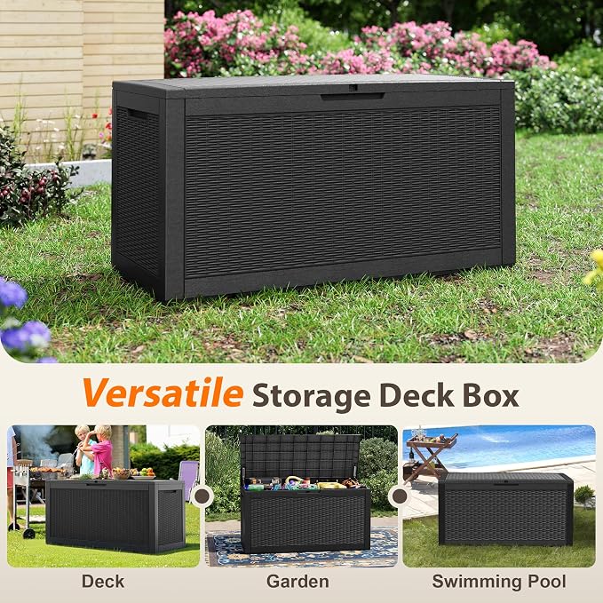 100 Gallon Outdoor Storage Box Waterproof, Resin Deck Box Doubles as 2-Person - Image 6