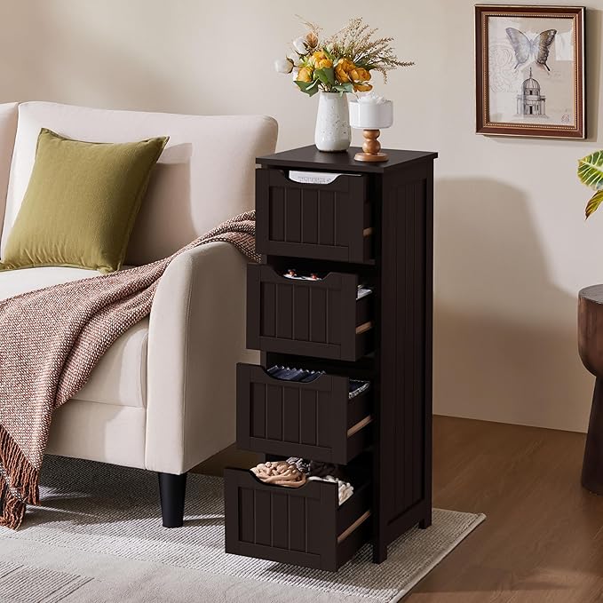 Yaheetech Bathroom Storage Cabinet, Espresso | Narrow Freestanding Organizer - Image 4