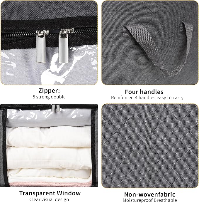 90L Large Blanket Storage Bags, 6 Pack Clothes Storage Bag Comforter Storage Bin - Image 3