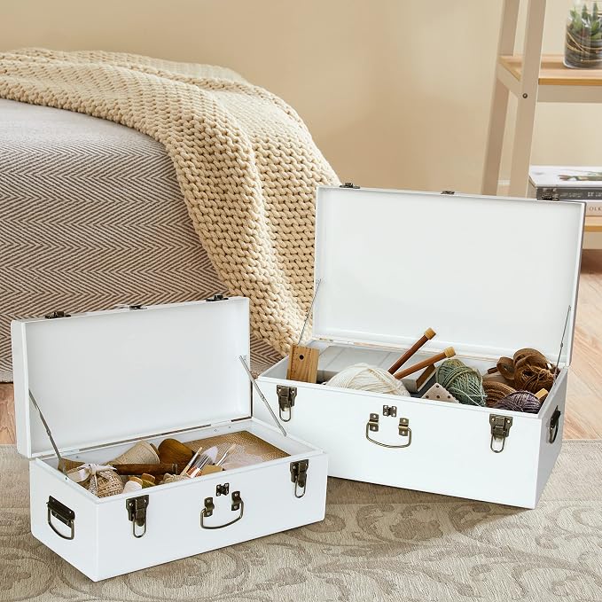 Vixdonos Decorative Metal Box Storage Trunks Set of 2 College Dorm Chest - Image 6
