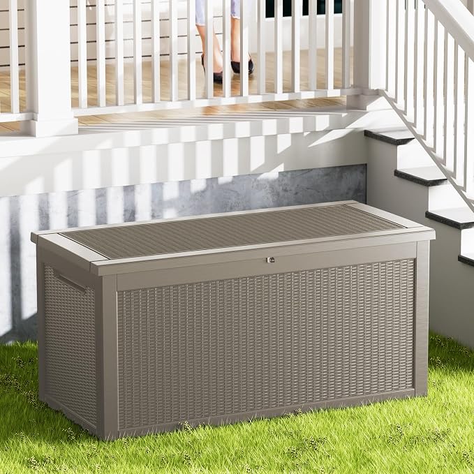 320 Gallon Outdoor Storage Box Waterproof Lockable Resin Deck Box Large - Image 2