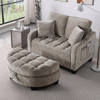 ERYE Chenille Tufted Loveseat Sofa and Ottoman Set, Tufted Recliner Sleeper - Image 12
