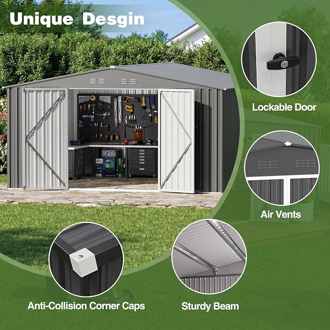 10 x 12 FT Outdoor Storage Shed, Heavy Duty Metal Shed - Image 3