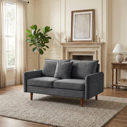 56.1" Sofa, Round armrest Velvet Loveseat, mid-Century Modern Style, Luxurious - Image 3