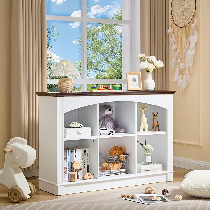 White Bookshelf, 6-Cube Bookcase and Kids Bookshelf, Wooden Storage Cabinet - Image 9