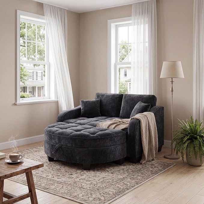 ERYE Chenille Tufted Loveseat Sofa and Ottoman Set, Tufted Recliner Sleeper by ERYE