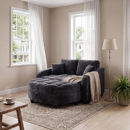 ERYE Chenille Tufted Loveseat Sofa and Ottoman Set, Tufted Recliner Sleeper by ERYE