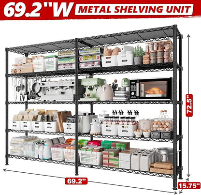 REIBII 70" W Storage Shelves Heavy Duty Load 1600LBS, Metal Shelving 5-Tier - Image 3