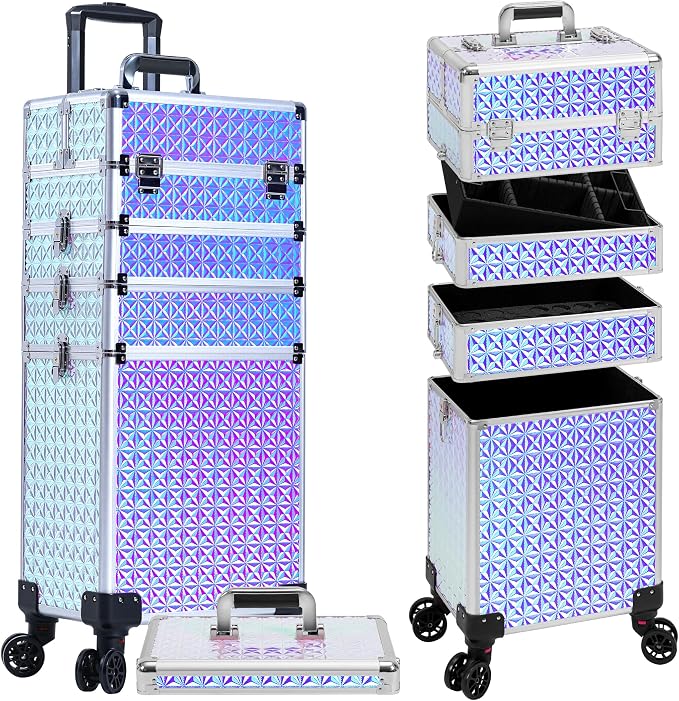 AROUS 5 in 1 Rolling Makeup Train Case Cosmetology Case on Wheels Large - Image 9