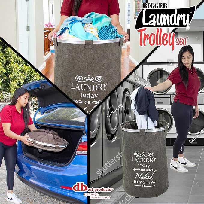 dbest products Bigger Laundry Trolley 360 Rolling Hamper Basket on wheels Bag - Image 2