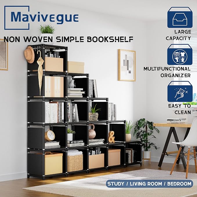 Mavivegue Bookshelf, 16 Cube Storage Organizer, Book Shelf Organizer, Tall - Image 10